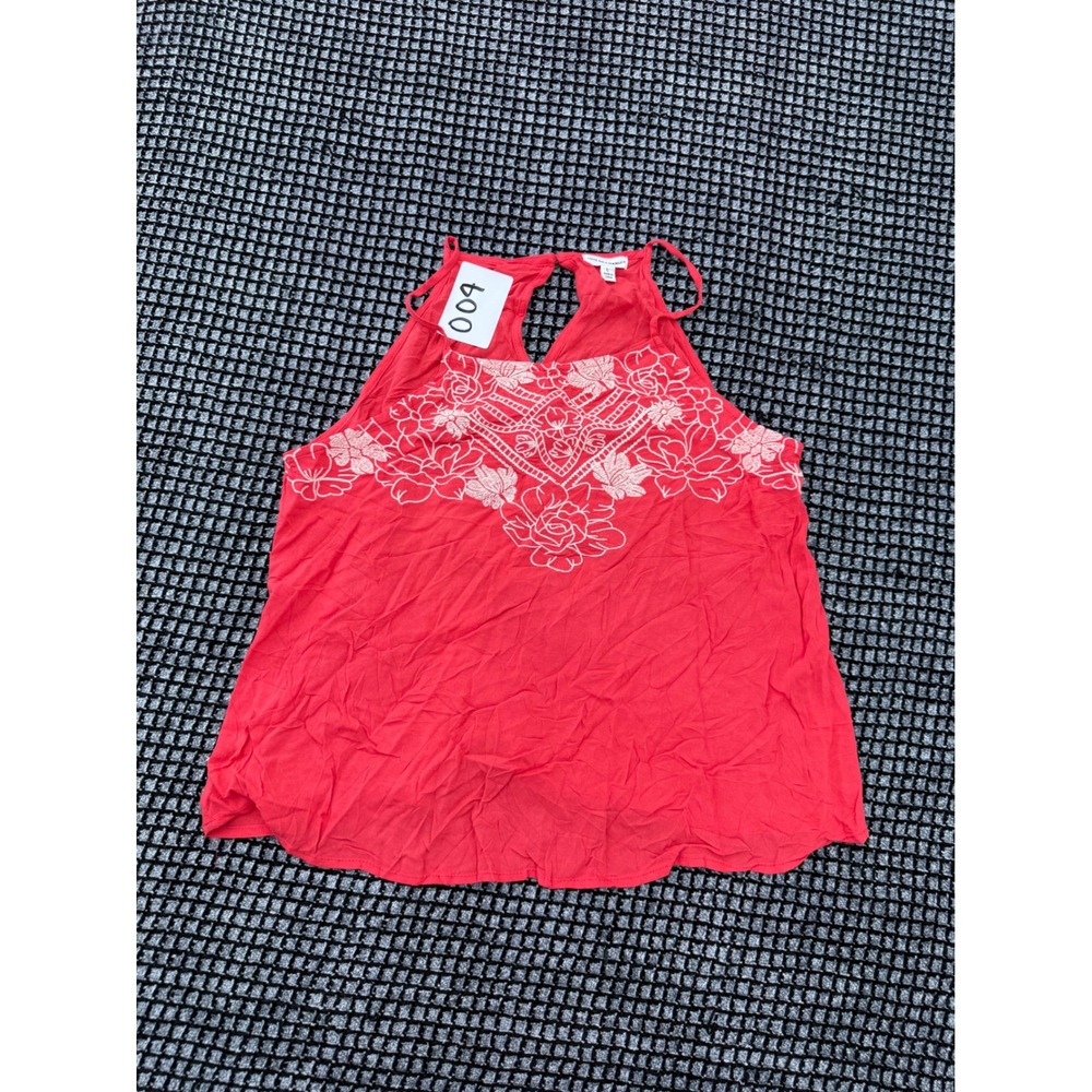 Love On A Hanger Tank Top Womens L Coral Red Excellent Embroidered Halter